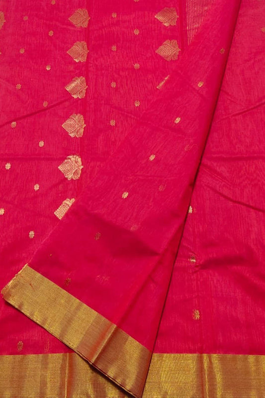 Pink Chanderi Handloom Cotton Silk Saree - Luxurion World