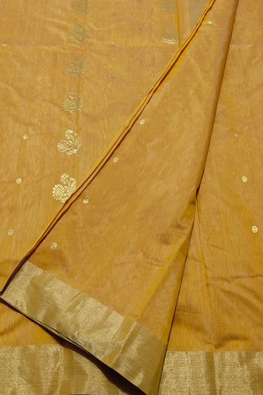 Yellow Chanderi Handloom Cotton Silk Saree - Luxurion World