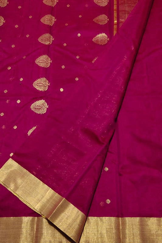 Pink Chanderi Handloom Cotton Silk Saree - Luxurion World