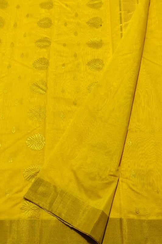 Yellow Chanderi Handloom Cotton Silk Saree - Luxurion World