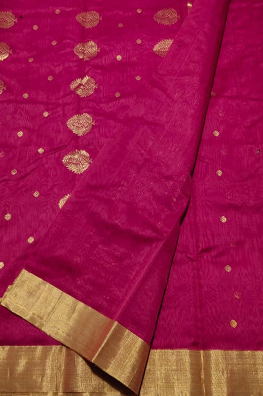 Pink Chanderi Handloom Cotton Silk Saree - Luxurion World