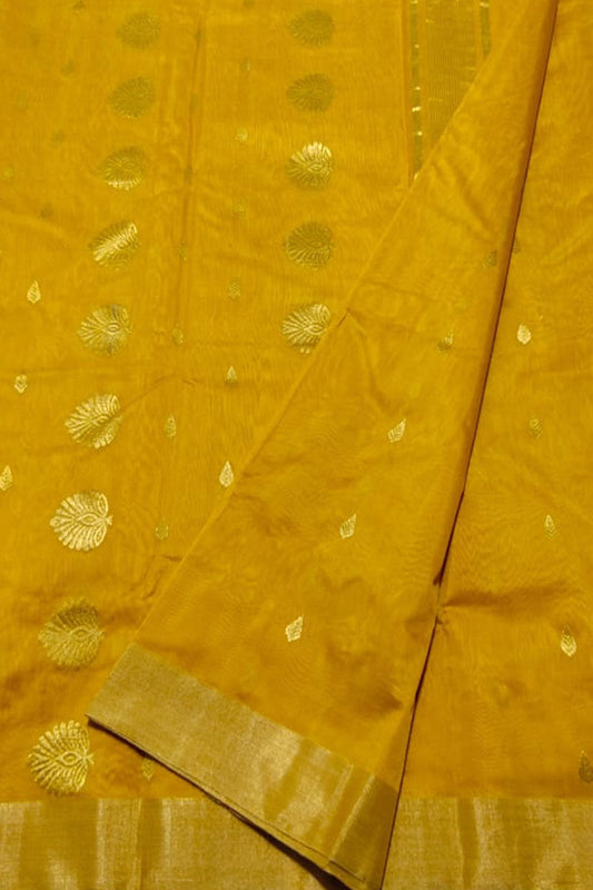 Yellow Chanderi Handloom Cotton Silk Saree - Luxurion World