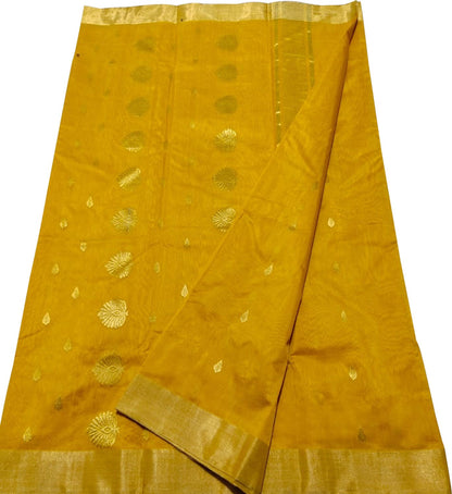 Yellow Chanderi Handloom Cotton Silk Saree - Luxurion World
