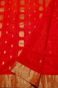 Red Chanderi Handloom Cotton Silk Saree - Luxurion World