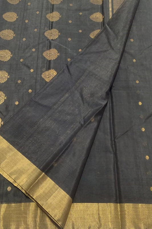 Grey Chanderi Handloom Cotton Silk Saree - Luxurion World