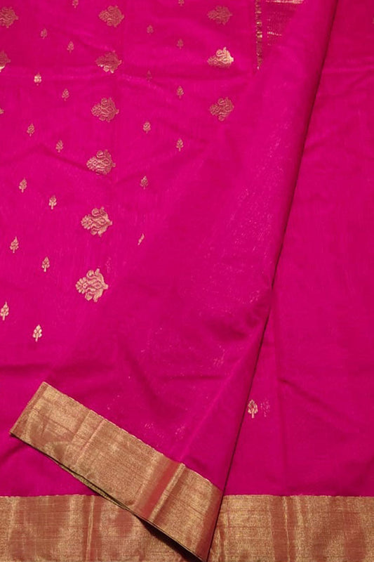 Pink Chanderi Handloom Cotton Silk Saree - Luxurion World