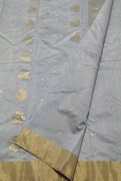 Grey Chanderi Handloom Cotton Silk Saree - Luxurion World