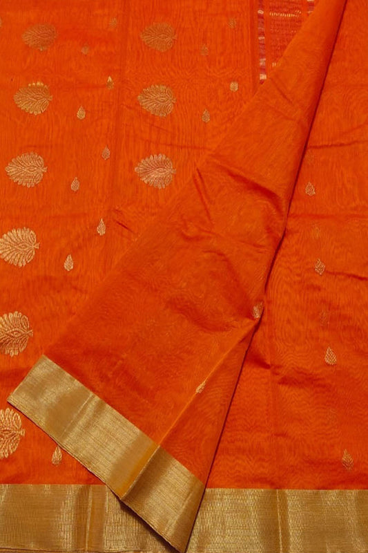 Orange Chanderi Handloom Cotton Silk Saree - Luxurion World