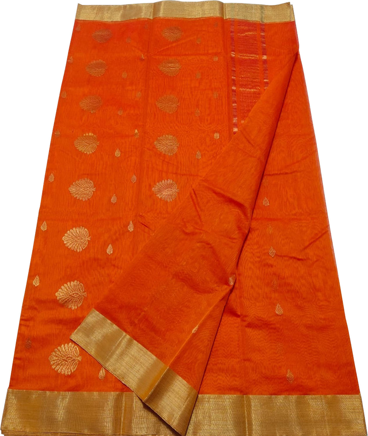 Orange Chanderi Handloom Cotton Silk Saree - Luxurion World