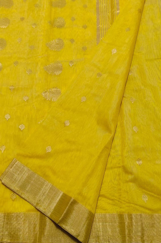 Yellow Chanderi Handloom Cotton Silk Saree