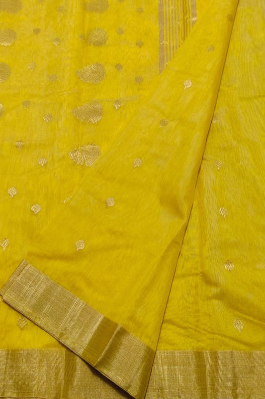 Yellow Chanderi Handloom Cotton Silk Saree - Luxurion World