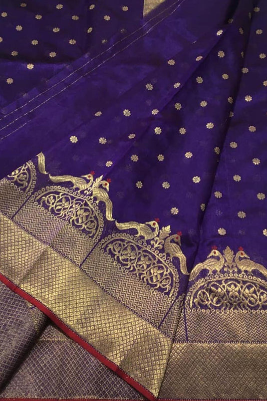 Blue Chanderi Handloom Pure Silk Saree - Luxurion World
