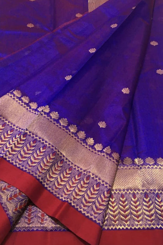 Blue Chanderi Handloom Pure Silk Saree - Luxurion World