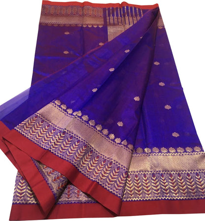 Blue Chanderi Handloom Pure Silk Saree - Luxurion World