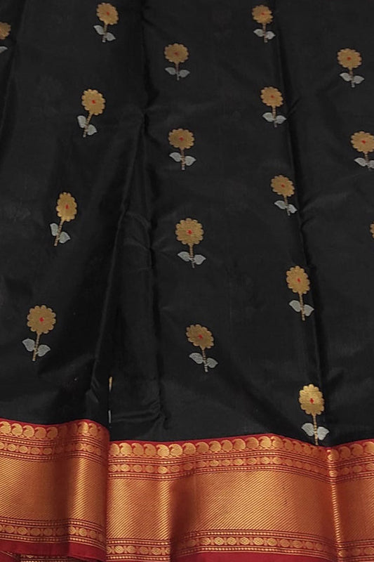Black Chanderi Handloom Pure Silk Saree - Luxurion World