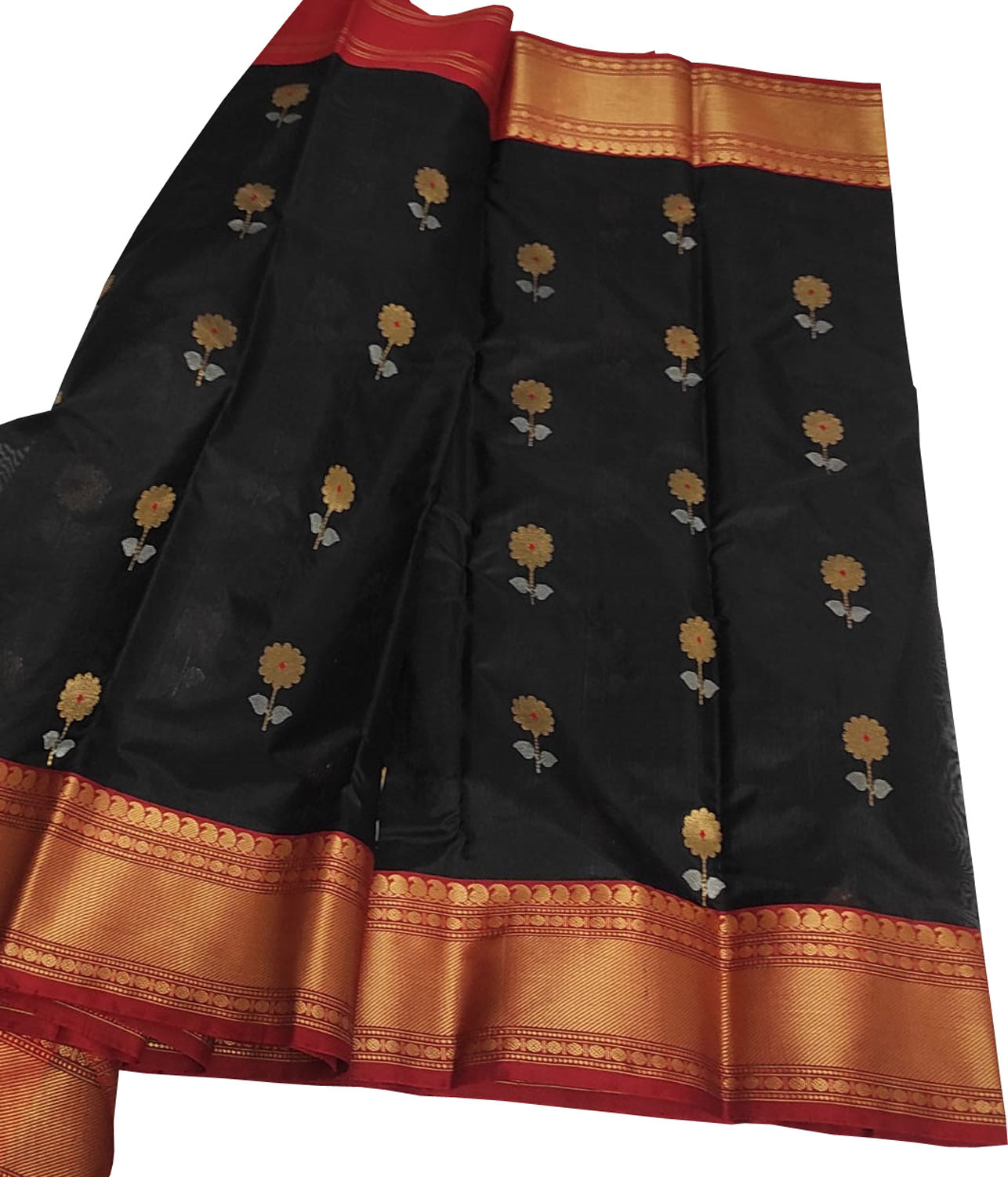 Black Chanderi Handloom Pure Silk Saree - Luxurion World
