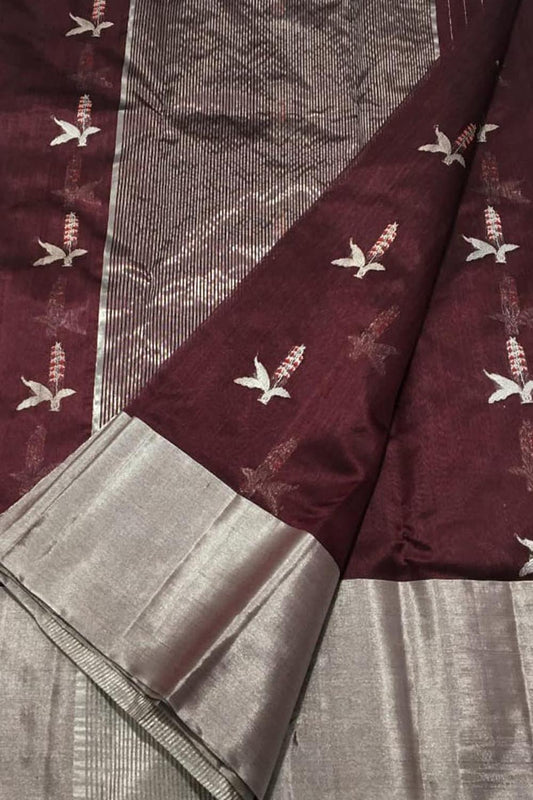 Maroon Chanderi Handloom Pure Silk Saree - Luxurion World