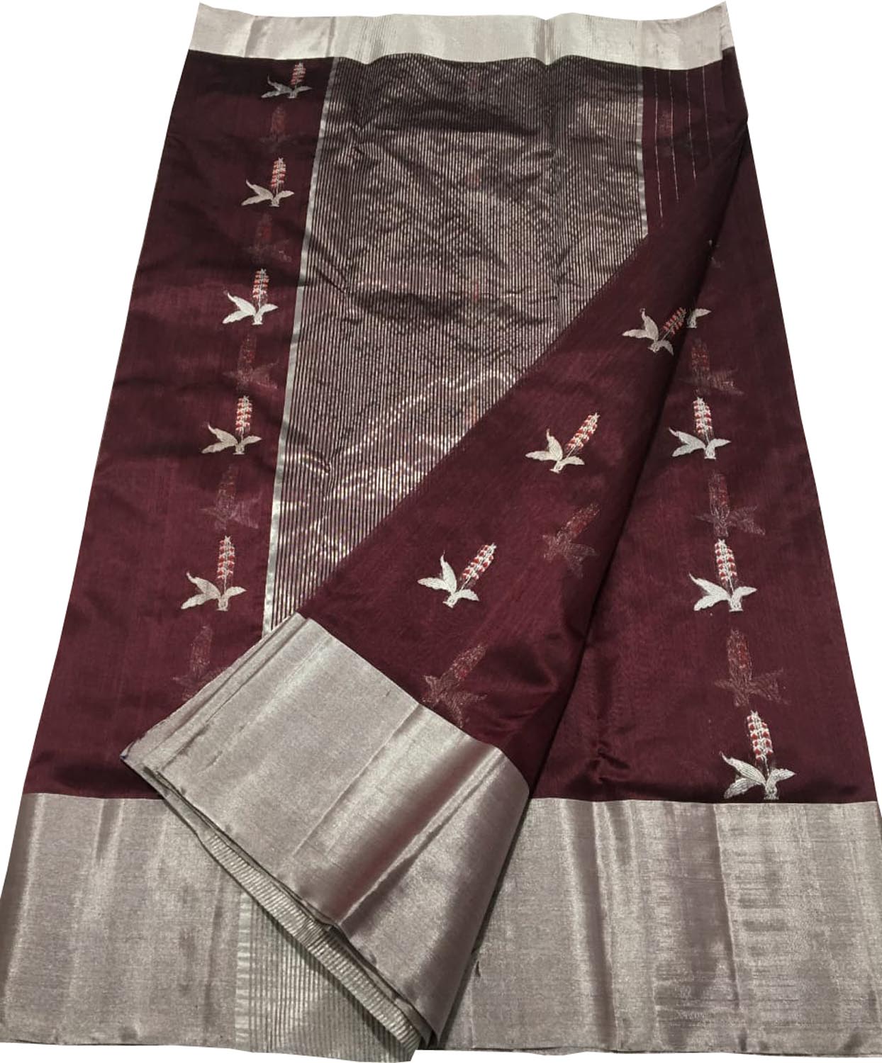 Maroon Chanderi Handloom Pure Silk Saree - Luxurion World