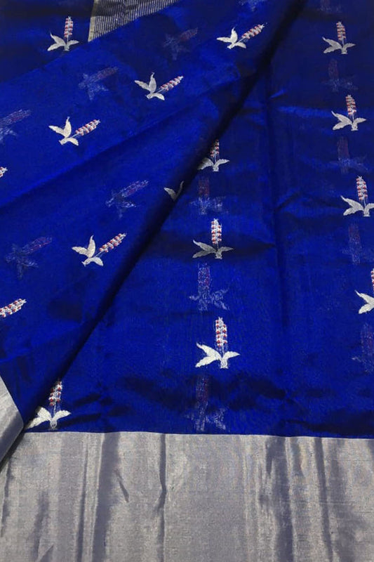 Blue Chanderi Handloom Pure Silk Saree