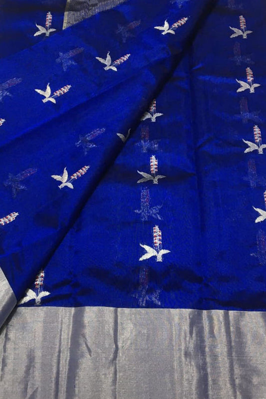 Blue Chanderi Handloom Pure Silk Saree - Luxurion World