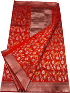 Red Chanderi Handloom Pure Silk Saree - Luxurion World