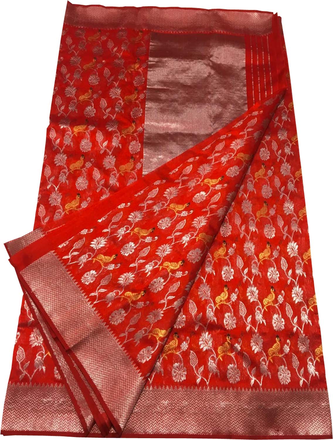 Red Chanderi Handloom Pure Silk Saree - Luxurion World