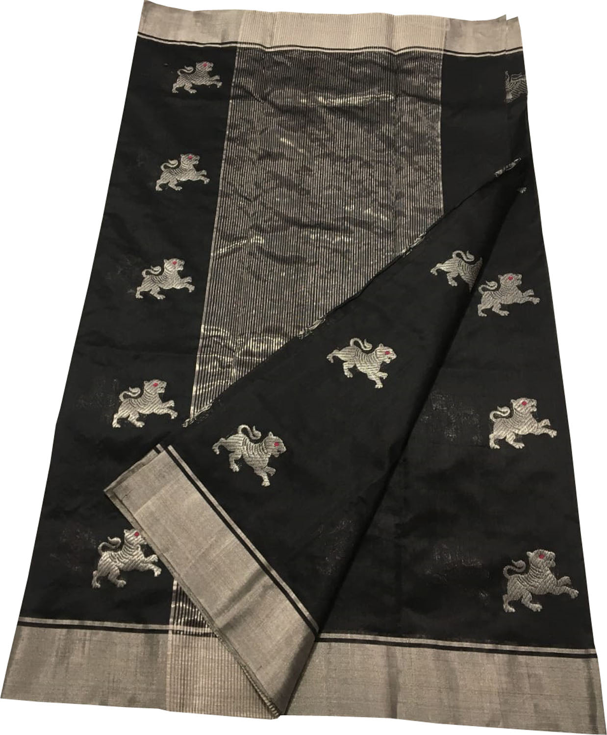 Black Chanderi Handloom Pure Silk Saree - Luxurion World