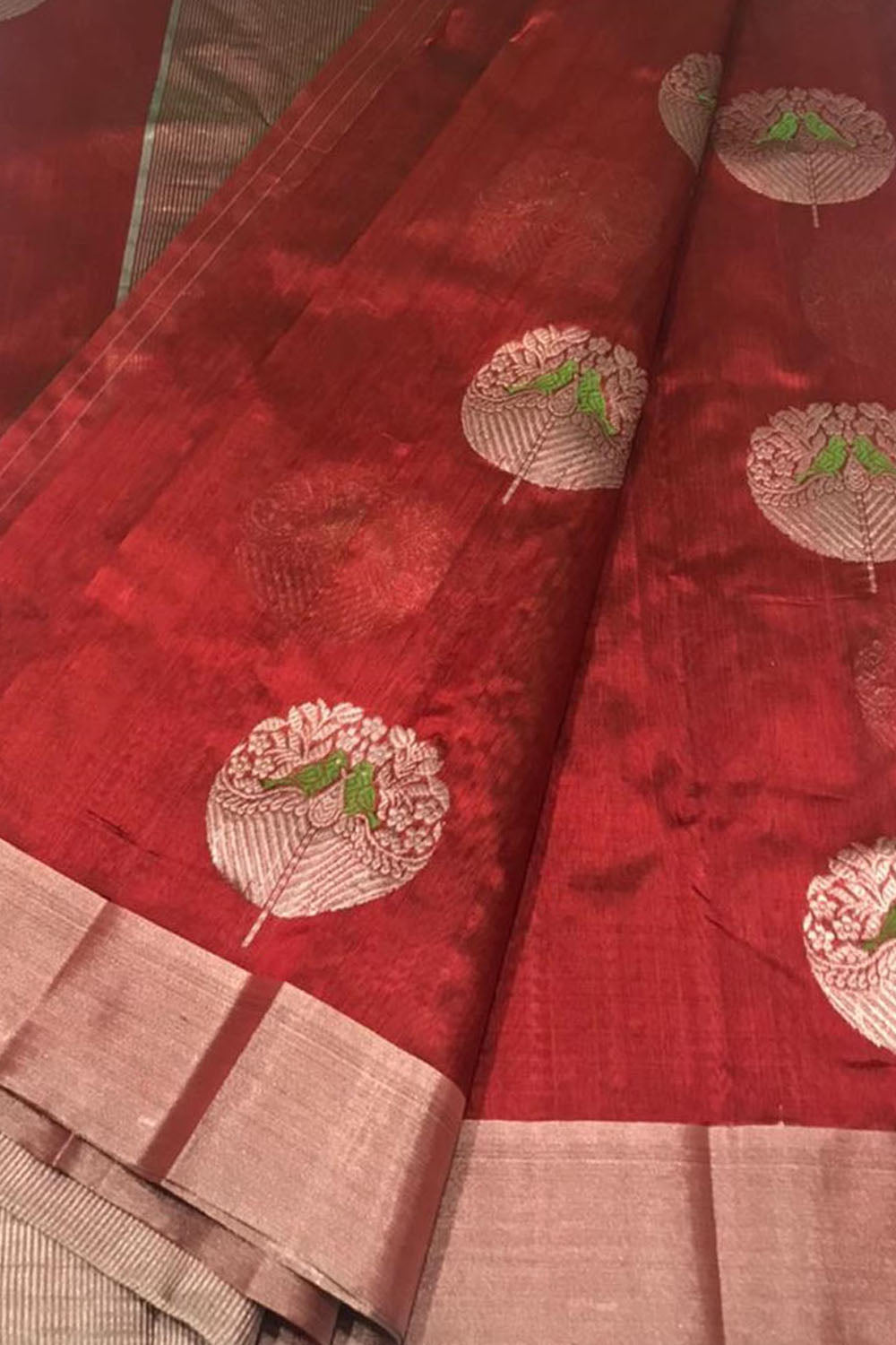 Red Chanderi Handloom Pure Silk Saree - Luxurion World