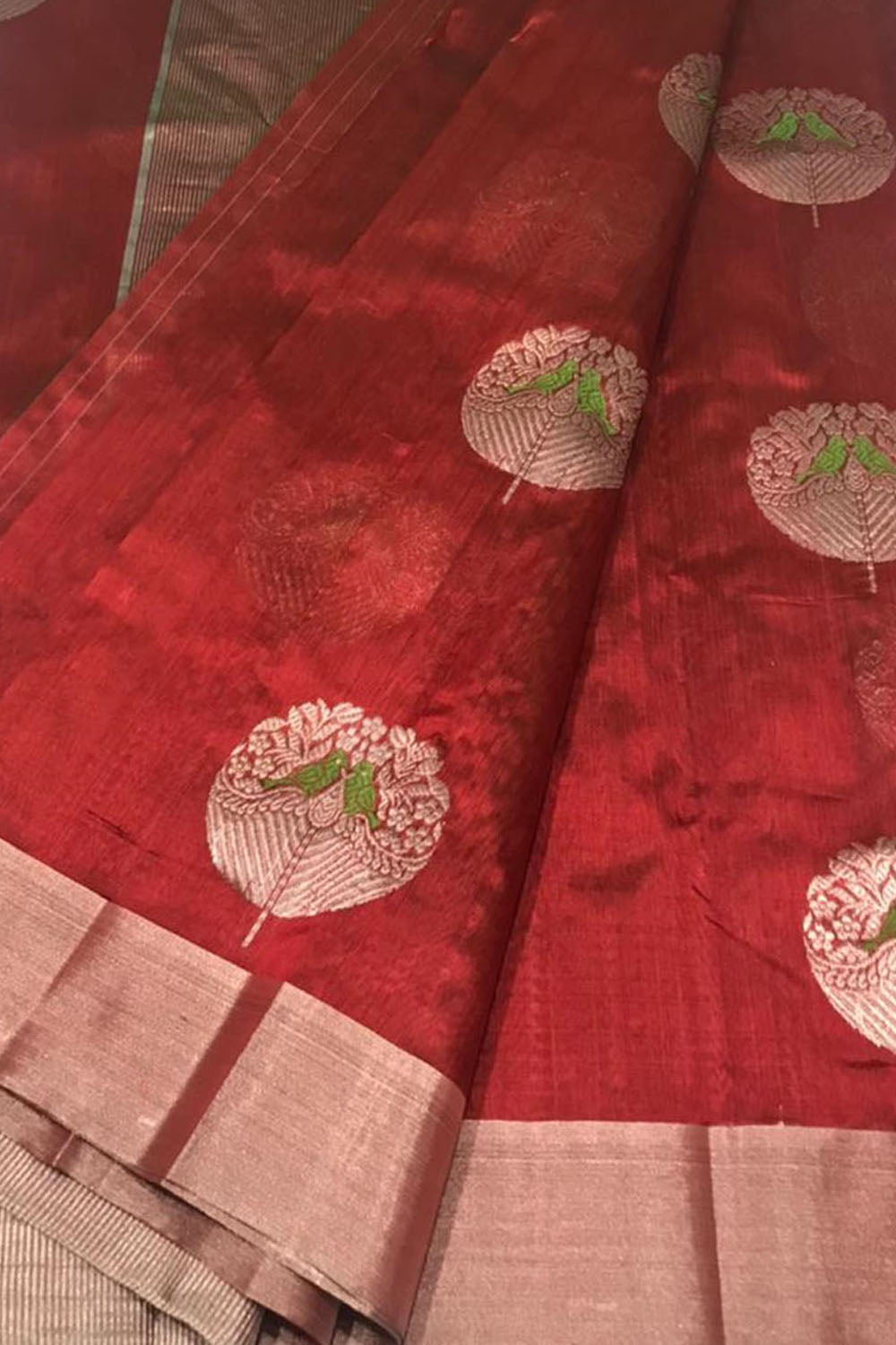 Red Chanderi Handloom Pure Silk Saree - Luxurion World