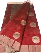 Red Chanderi Handloom Pure Silk Saree - Luxurion World