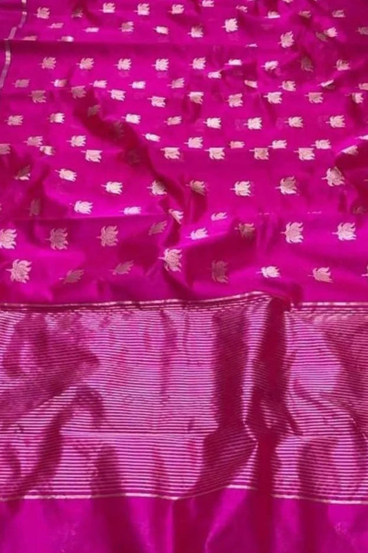 Pink Chanderi Handloom Pure Silk Saree - Luxurion World