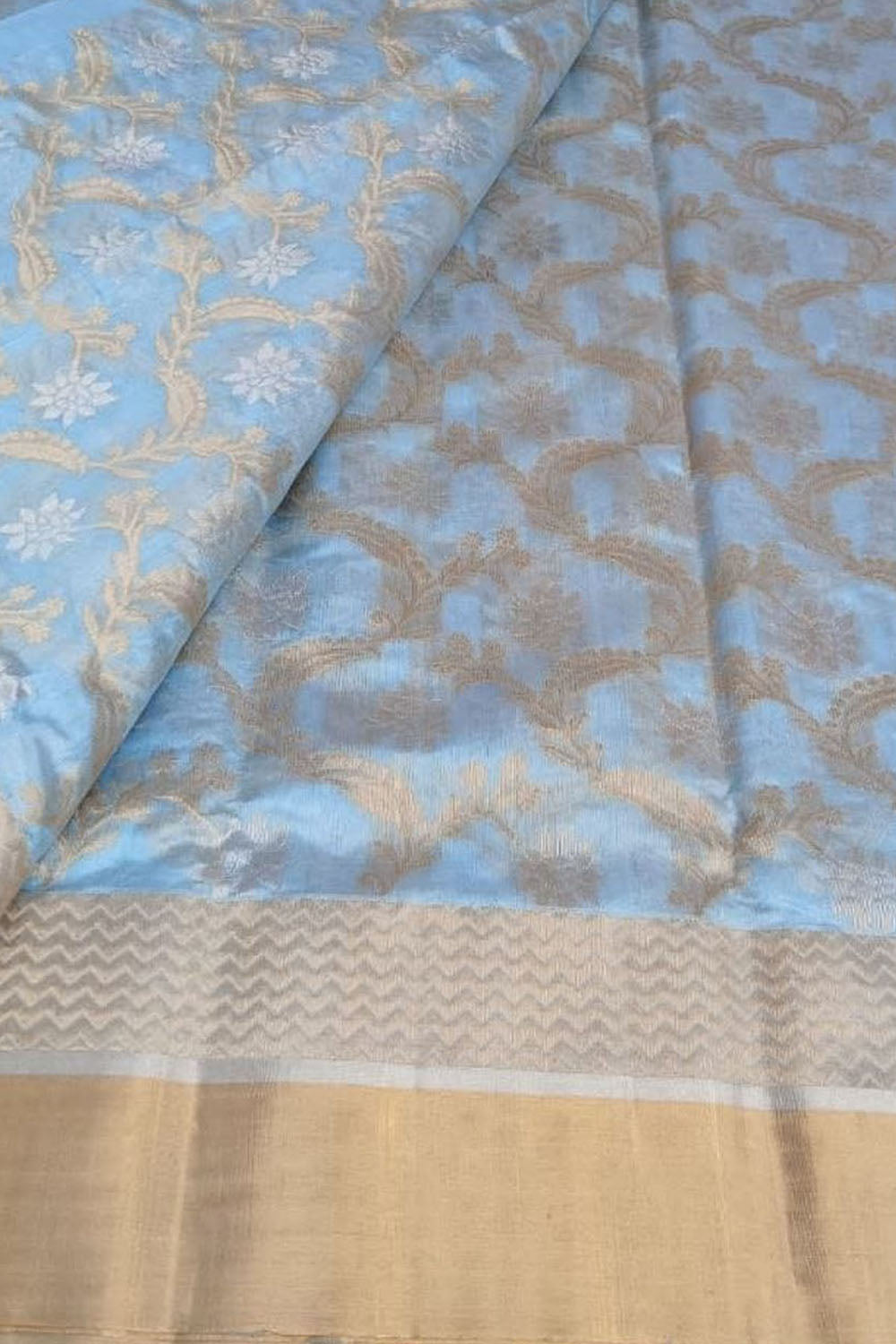 Blue Chanderi Handloom Pure Silk Saree - Luxurion World