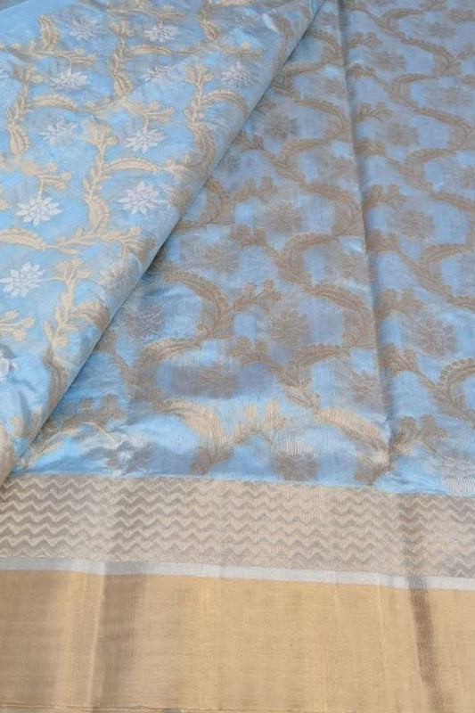 Blue Chanderi Handloom Pure Silk Saree - Luxurion World