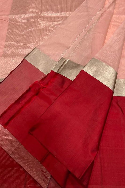 Pink And Red Chanderi Handloom Pure Silk Saree - Luxurion World