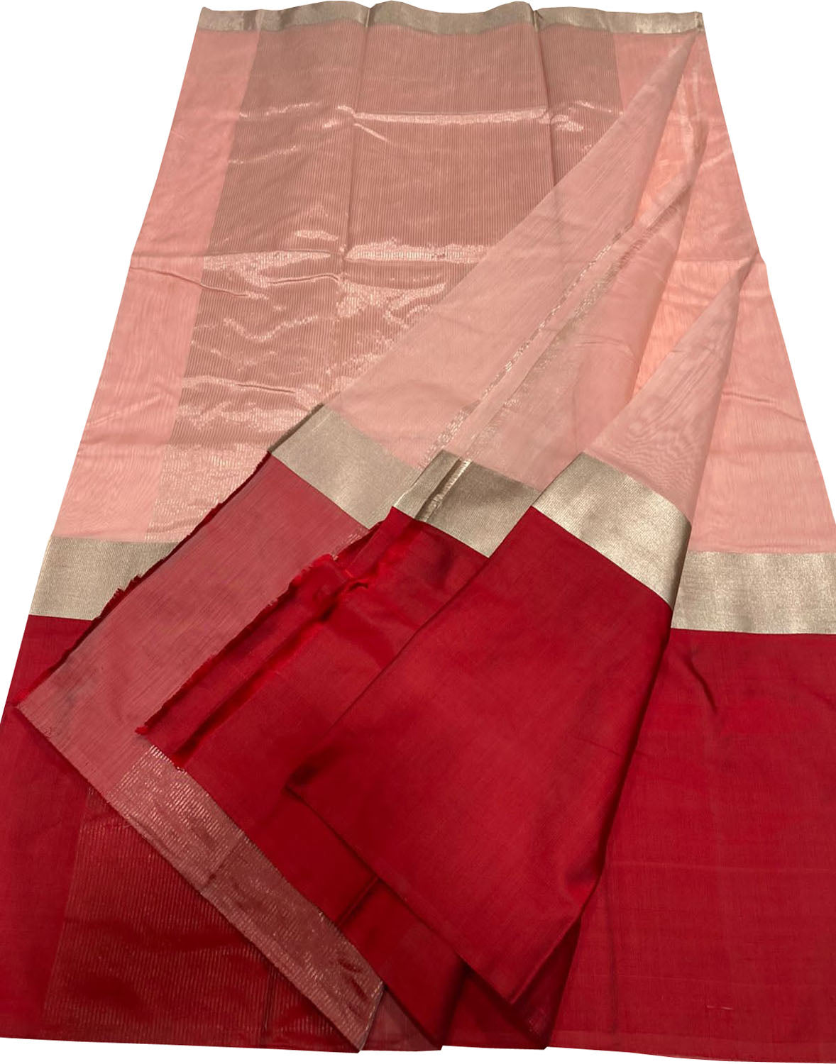 Pink And Red Chanderi Handloom Pure Silk Saree - Luxurion World