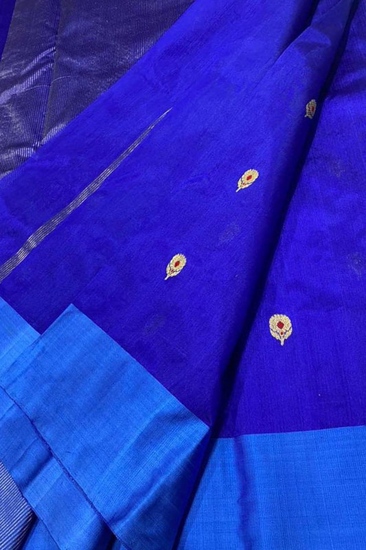 Blue Chanderi Handloom Pure Silk Saree - Luxurion World