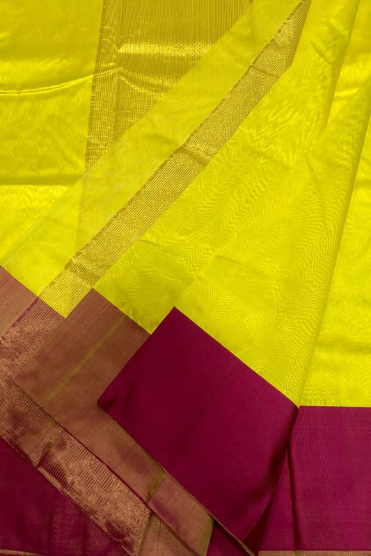 Yellow Chanderi Handloom Pure Silk Saree - Luxurion World