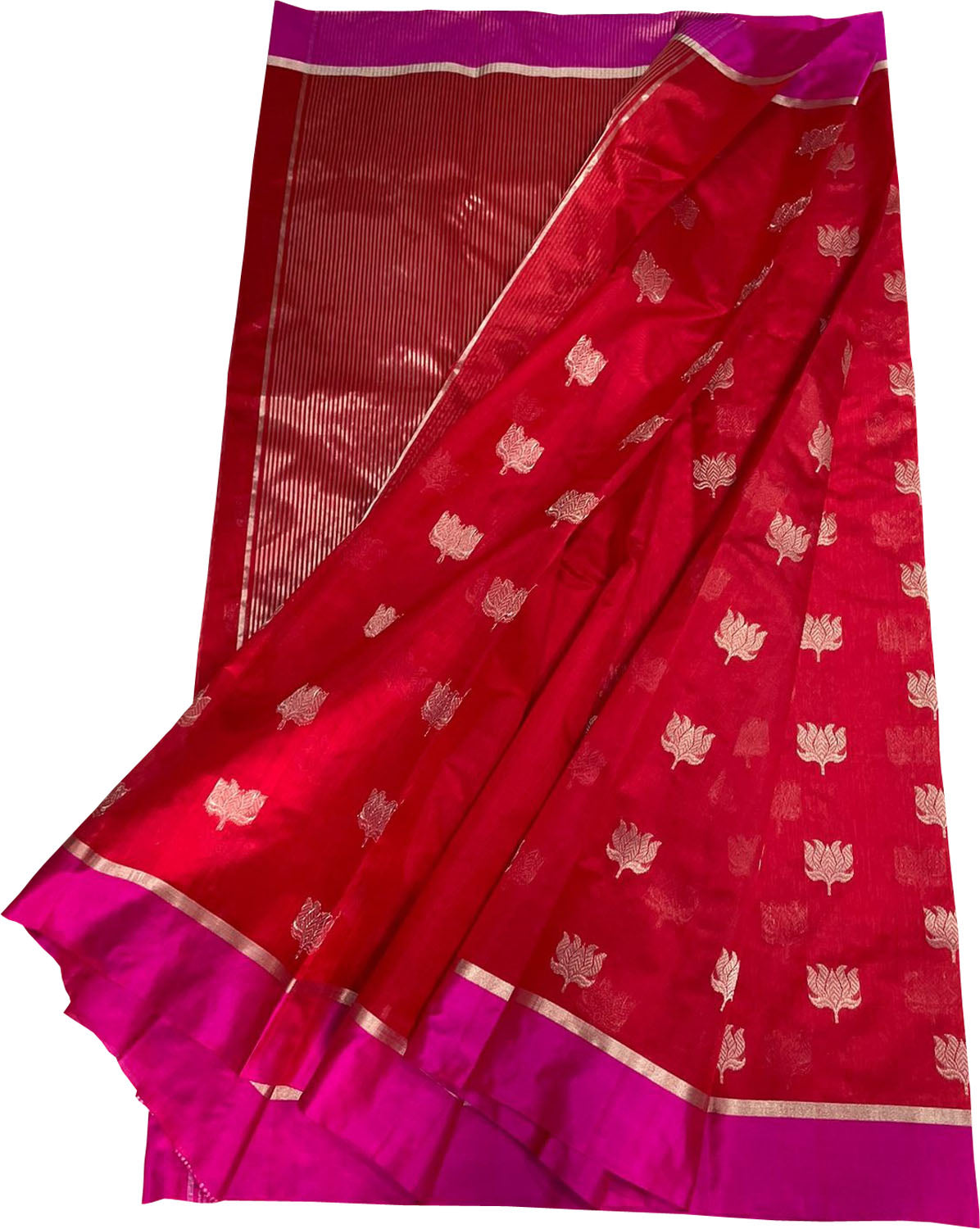 Red Chanderi Handloom Pure Silk Saree - Luxurion World