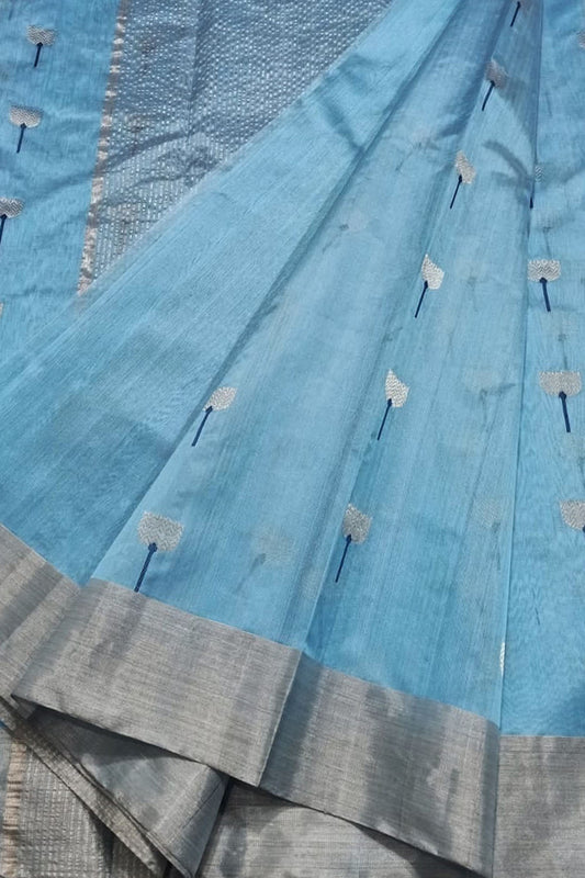 Blue Chanderi Handloom Pure Silk Saree - Luxurion World