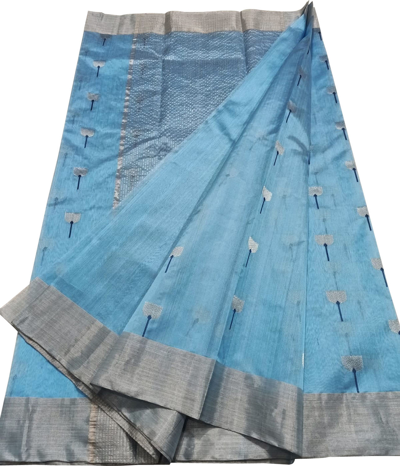 Blue Chanderi Handloom Pure Silk Saree - Luxurion World