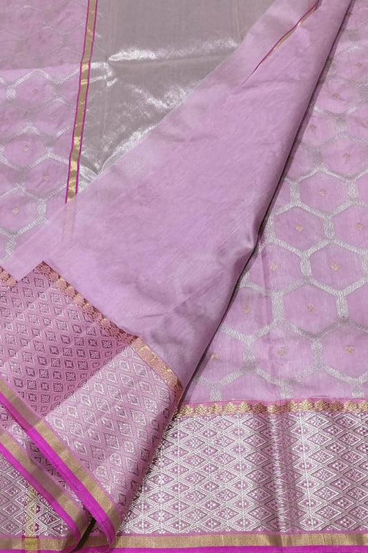 Pink Chanderi Handloom Pure Silk Saree - Luxurion World