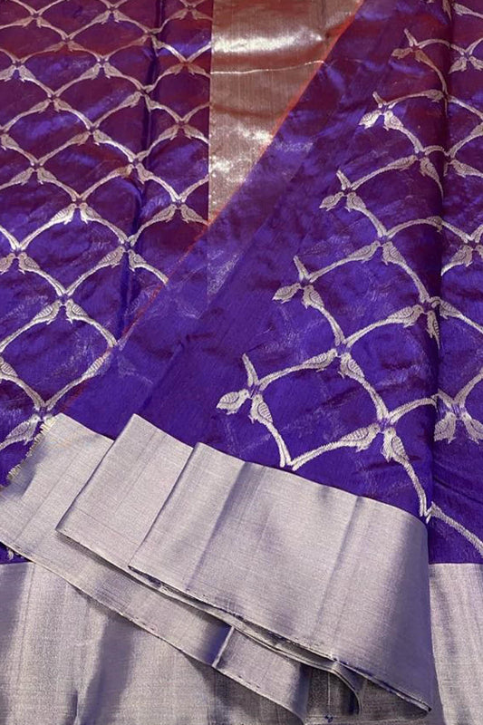 Purple Chanderi Handloom Pure Silk Saree - Luxurion World