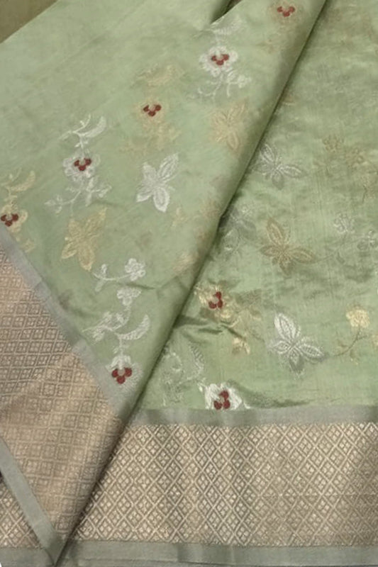 Green Chanderi Handloom Pure Silk Saree - Luxurion World