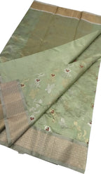 Green Chanderi Handloom Pure Silk Saree - Luxurion World