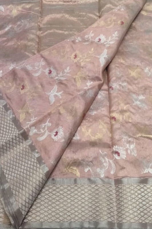 Pink Chanderi Handloom Pure Silk Saree - Luxurion World