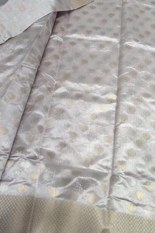 Light Pink Chanderi Handloom Pure Silk Saree - Luxurion World