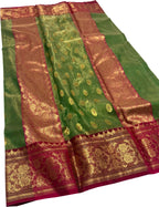 Green Chanderi Handloom Pure Tissue Katan Silk Saree - Luxurion World