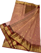 Pink Chanderi Handloom Pure Tissue Katan Silk Saree - Luxurion World
