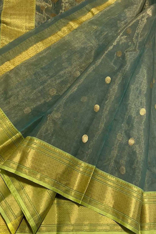 Blue Chanderi Handloom Pure Tissue Katan Silk Saree - Luxurion World
