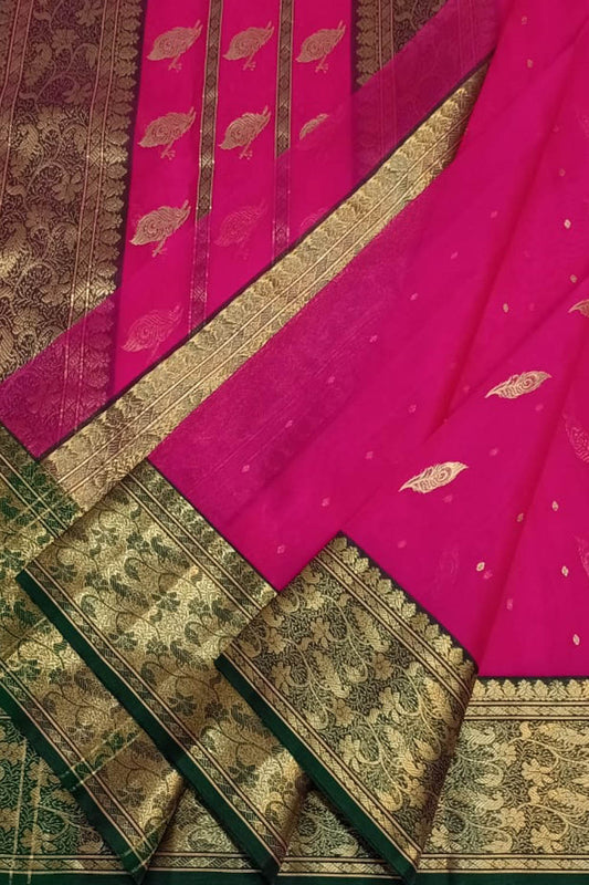 Pink Chanderi Handloom Pure Katan Silk Saree - Luxurion World